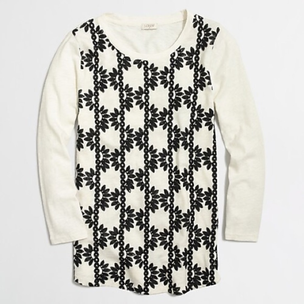 J. Crew Black White Embroidered Front T-Shirt